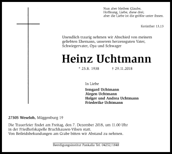 Traueranzeige von Heinz Uchtmann von SYK