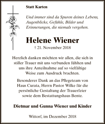 Traueranzeige von Helene Wiener von SYK