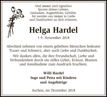 Traueranzeige von Helga Hardel von SYK