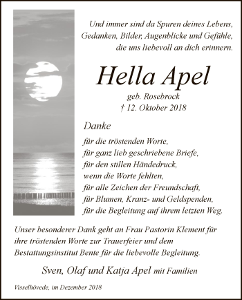 Traueranzeige von Hella Apel von SYK