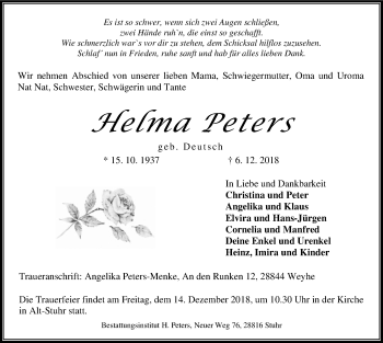 Traueranzeige von Helma Peters von SYK