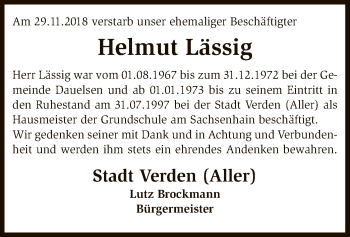 Traueranzeige von Helmut Lässig von SYK