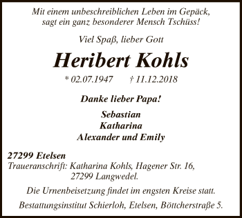 Traueranzeige von Heribert Kohls von SYK