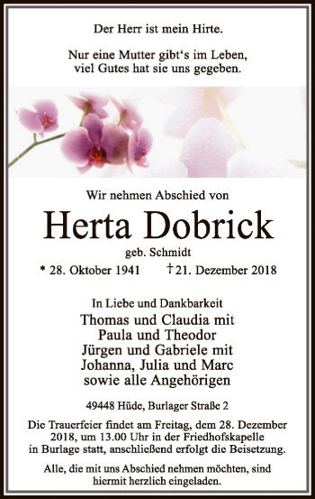 Traueranzeige von Herta Dobrick von SYK