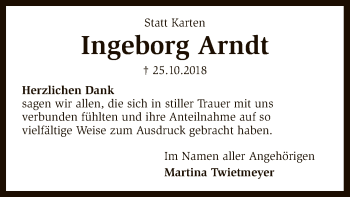 Traueranzeige von Ingeborg Arndt von SYK