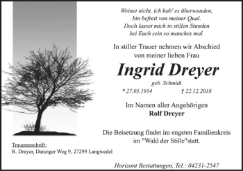 Traueranzeige von Ingrid Dreyer von SYK