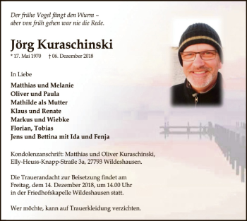 Traueranzeige von Jörg Kuraschinski von SYK