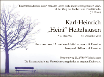 Traueranzeige von Karl-Heinrich Heitzhausen von SYK