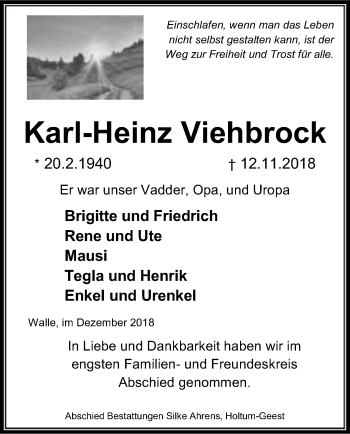 Traueranzeige von Karl-Heinz Viehbrock von SYK