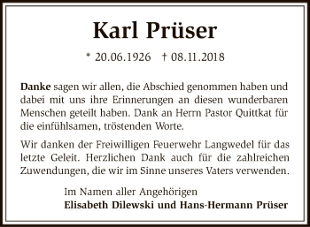 Traueranzeige von Karl Prüser von SYK