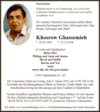 Traueranzeige von Khosrow Ghassemieh von SYK