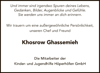 Traueranzeige von Khosrow Ghassemieh von SYK