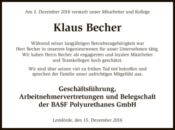 Traueranzeige von Klaus Becher von SYK