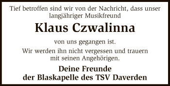 Traueranzeige von Klaus Czwalinna von SYK