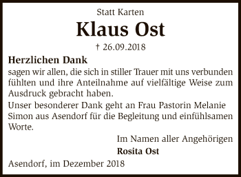 Traueranzeige von Klaus Ost von SYK
