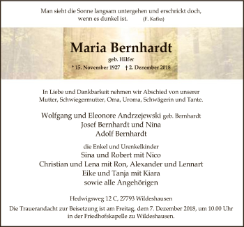 Traueranzeige von Maria Bernhardt von SYK