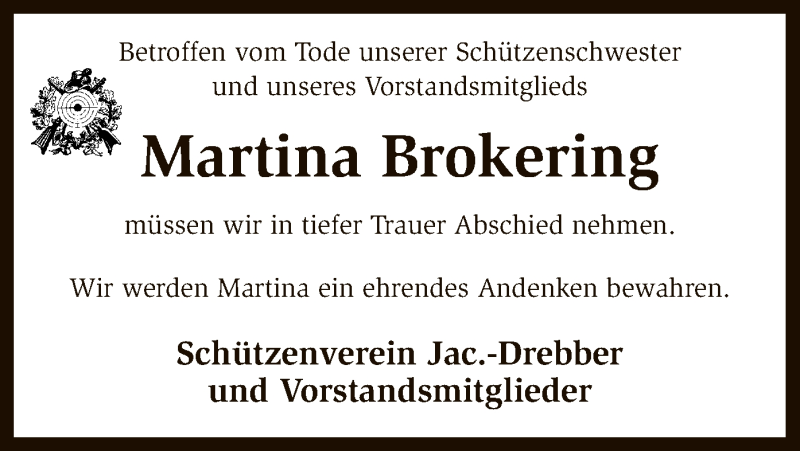  Traueranzeige für Martina Brokering vom 06.12.2018 aus SYK