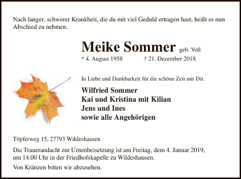 Traueranzeige von Meike Sommer von SYK