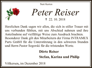 Traueranzeige von Peter Reiser von SYK