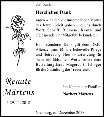 Traueranzeige von Renate Märtens von SYK