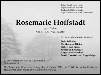 Traueranzeige von Rosemarie Hoffstadt von SYK