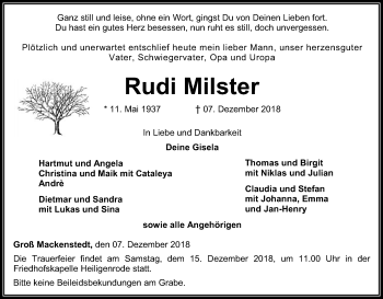 Traueranzeige von Rudi Milster von SYK