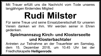 Traueranzeige von Rudi Milster von SYK