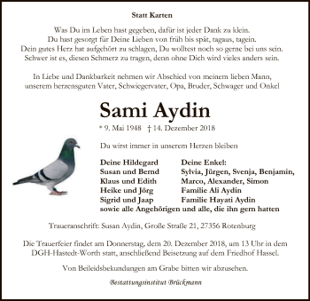 Traueranzeige von Sami Aydin von SYK