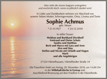 Traueranzeige von Sophie Achmus von SYK