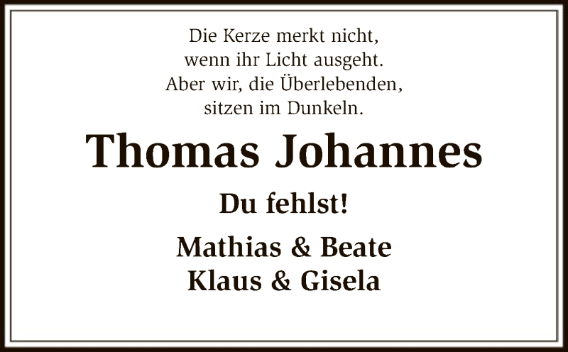  Traueranzeige für Thomas Johannes vom 04.12.2018 aus SYK