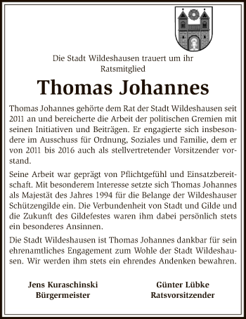 Traueranzeige von Thomas Johannes von SYK