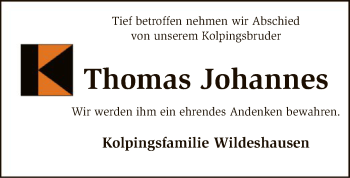 Traueranzeige von Thomas Johannes von SYK