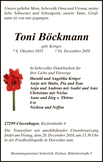 Traueranzeige von Toni Böckmann von SYK