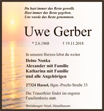 Traueranzeige von Uwe Gerber von SYK