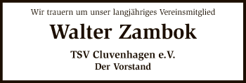 Traueranzeige von Walter Zambok von SYK