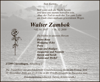 Traueranzeige von Walter Zambok von SYK