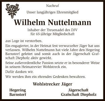 Traueranzeige von Wilhelm Nuttelmann von SYK