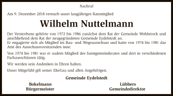 Traueranzeige von Wilhelm Nuttelmann von SYK