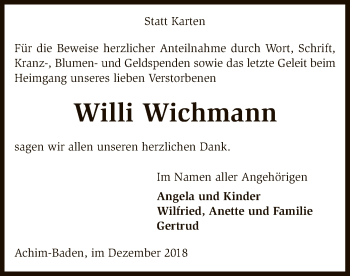 Traueranzeige von Willi Wichmann von SYK