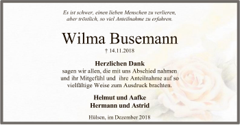 Traueranzeige von Wilma Busemann von SYK