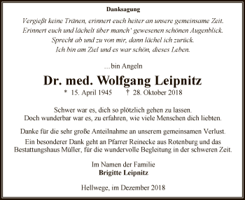 Traueranzeige von Wolfgang Leipnitz von SYK