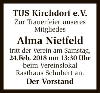 Traueranzeige von Alma Nietfeld von SYK