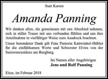 Traueranzeige von Amanda Panning von SYK