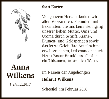 Traueranzeige von Anna Wilkens von SYK