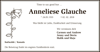 Traueranzeige von Anneliese Glauche von SYK