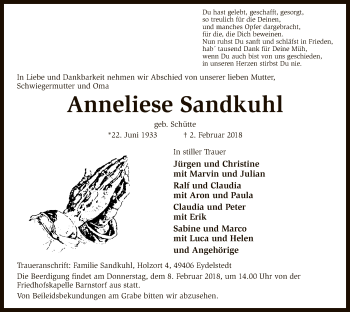 Traueranzeige von Anneliese Sandkuhl von SYK