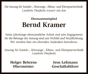 Traueranzeige von Bernd Kramer von SYK