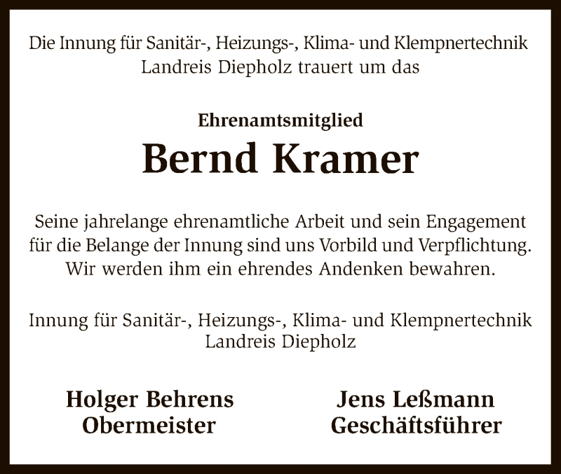 Traueranzeigen Von Bernd Kramer Trauer Kreiszeitung De
