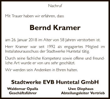 Traueranzeige von Bernd Kramer von SYK