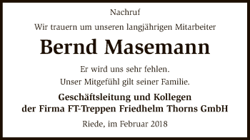 Traueranzeige von Bernd Masemann von SYK